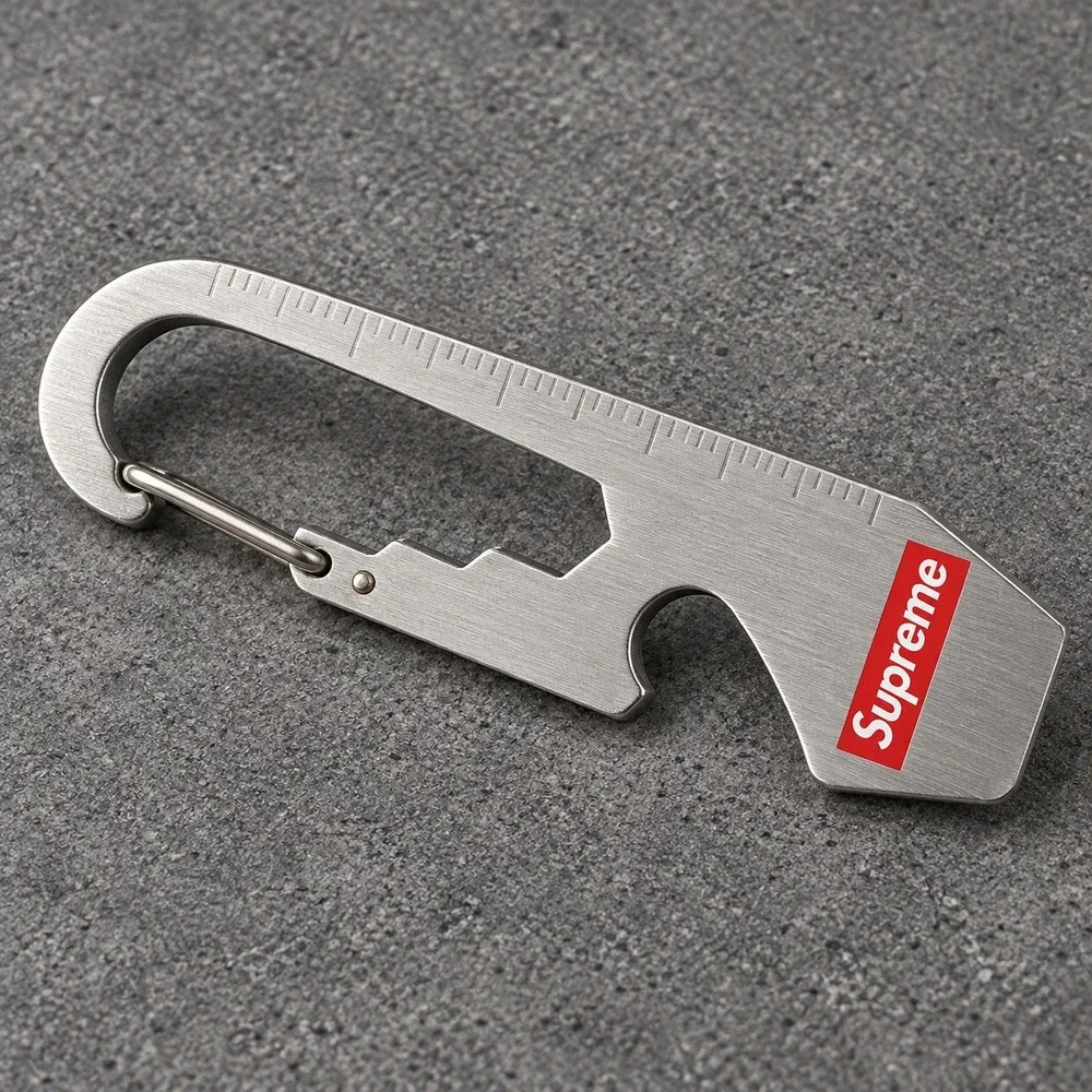 Supreme Multi-Tool Carabiner Keychain Silver Red Box Logo Bottle Opener EDC OS